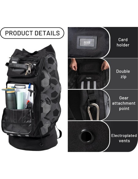 Bolsa de Balón de Fútbol XXL OrgaWise | Tela Oxford 600D | 15 Balones