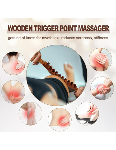 Bastón de Masaje de Madera para Drenaje Linfático 60 cm