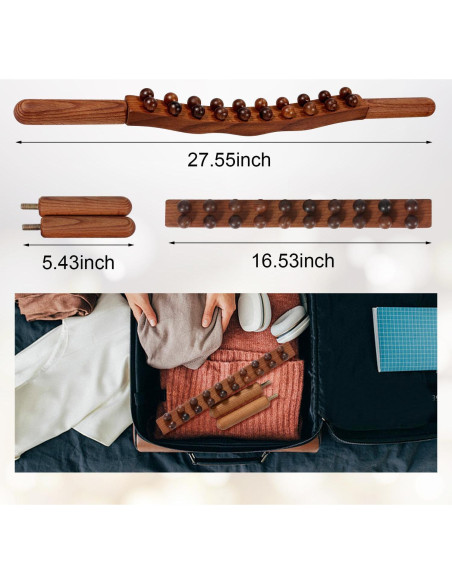 Bastón de Masaje de Madera para Drenaje Linfático 60 cm