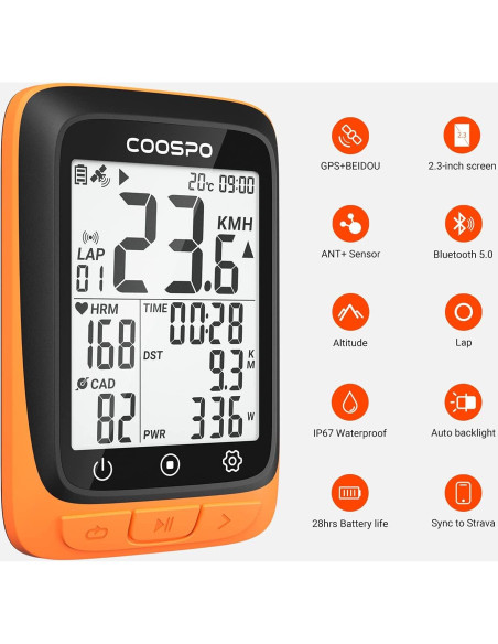 Computadora de Bicicleta CooSpo BC107 GPS Inalámbrica 2.4"