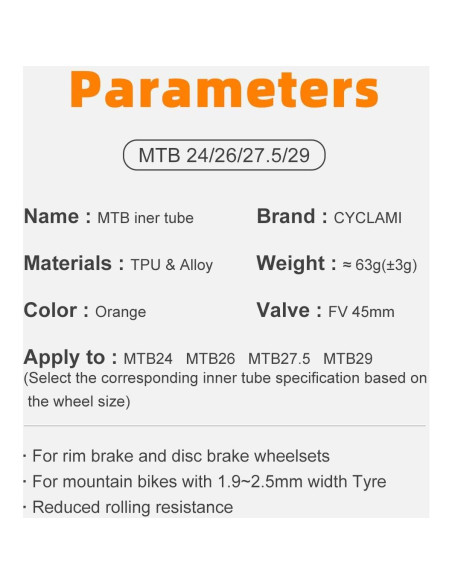 2 Tubos Interiores de Bicicleta CYCLAMI 29" TPU Válvula Presta