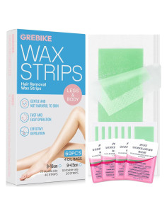 Kit de Depilación para Mujeres GREBIKE - 60 Tiras de Cera + 4 Toallitas