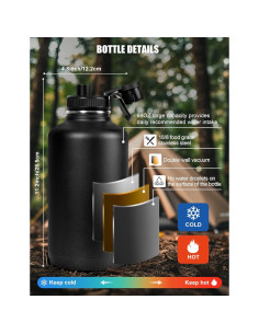 Botella de Agua Táctica Banloga 64 oz Acero Inoxidable Negro 2