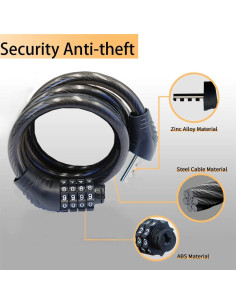 Candado de Cable Resettable Jokmae 80 cm 4 Dígitos Antirrobo 2
