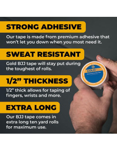 Cinta de Jiu Jitsu Gold BJJ - 3 Rollos Adhesivos 1.27 cm x 9.14 m 2