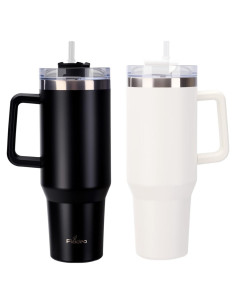 Paquete de 2 Tazas de 1.18L Aisladas Genérico con Asa y Popote