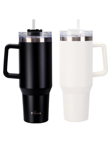 Paquete de 2 Tazas de 1.18L Aisladas Genérico con Asa y Popote