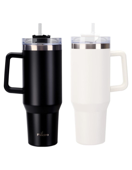 Paquete de 2 Tazas de 1.18L Aisladas Genérico con Asa y Popote