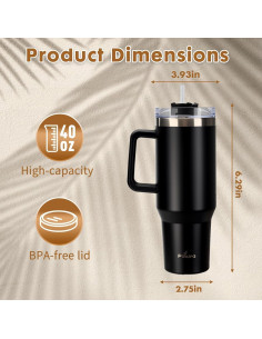 Paquete de 2 Tazas de 1.18L Aisladas Genérico con Asa y Popote 2