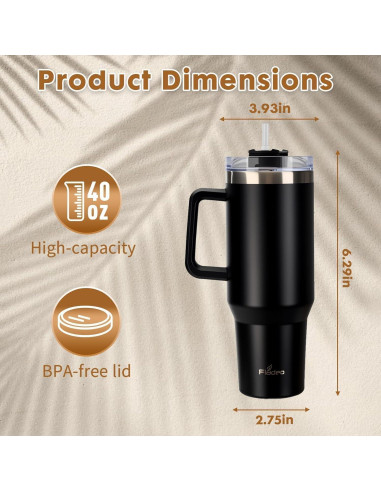 Paquete de 2 Tazas de 1.18L Aisladas Genérico con Asa y Popote