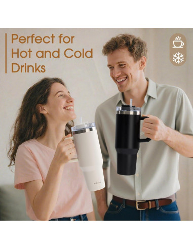 Paquete de 2 Tazas de 1.18L Aisladas Genérico con Asa y Popote