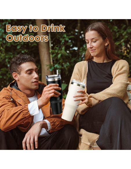 Paquete de 2 Tazas de 1.18L Aisladas Genérico con Asa y Popote