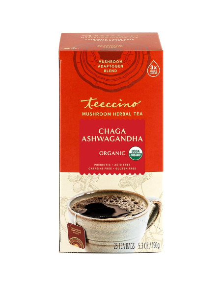 Té Herbal Adaptogénico Teeccino Chaga Ashwagandha - 25 Bolsitas