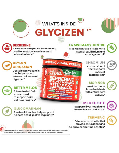 Suplemento de Berberina y Canela Clean Nutraceuticals 90 Cápsulas