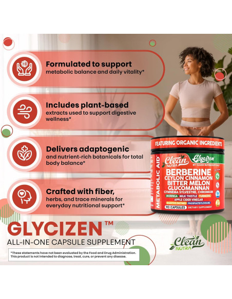 Suplemento de Berberina y Canela Clean Nutraceuticals 90 Cápsulas