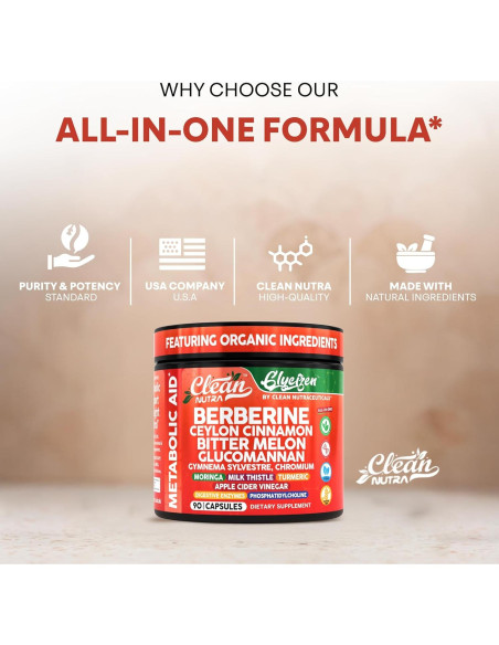 Suplemento de Berberina y Canela Clean Nutraceuticals 90 Cápsulas