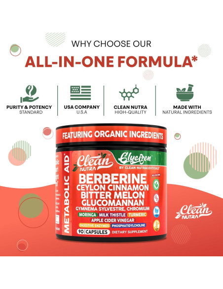 Suplemento de Berberina y Canela Clean Nutraceuticals 90 Cápsulas