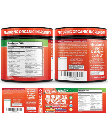 Suplemento de Berberina y Canela Clean Nutraceuticals 90 Cápsulas