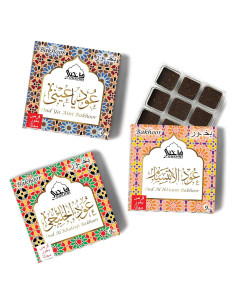 Set de Bakhoor Dukhni - 3 Fragancias Variadas con Quemador
