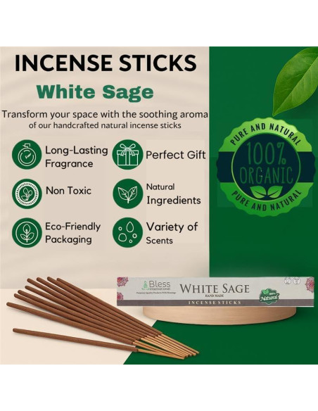 Incienso Natural Bless International Salvia Blanca 100 Palos