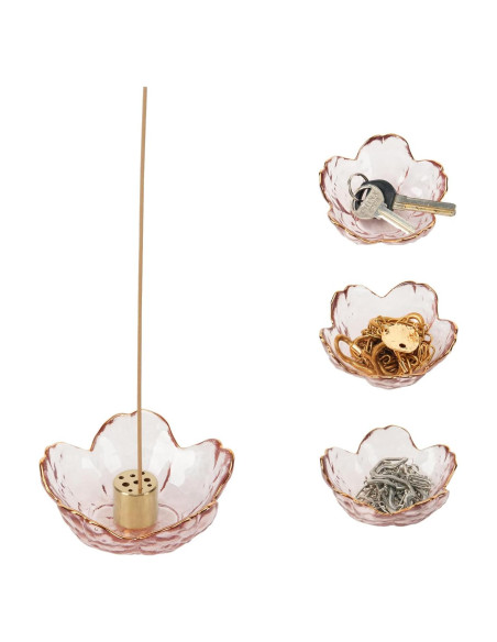 Soporte de Incienso SEIBER de Vidrio y Latón Rosa 9 Agujeros