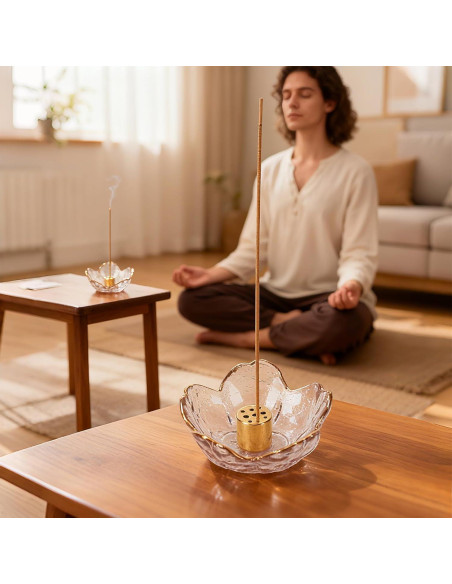 Soporte de Incienso SEIBER de Vidrio y Latón Rosa 9 Agujeros