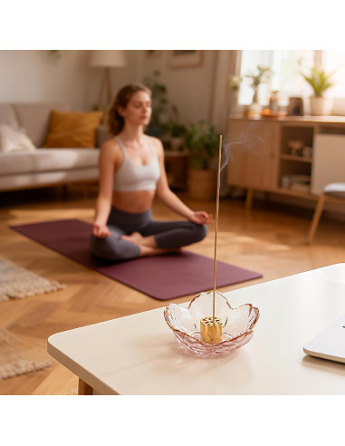 Soporte de Incienso SEIBER de Vidrio y Latón Rosa 9 Agujeros