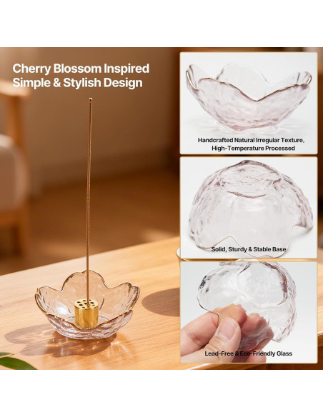 Soporte de Incienso SEIBER de Vidrio y Latón Rosa 9 Agujeros