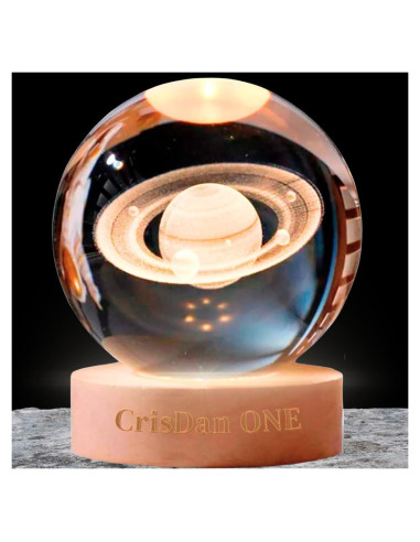 Lámpara Saturno CRISDAN Luz Nocturna Esfera de Cristal