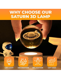 Lámpara Saturno CRISDAN Luz Nocturna Esfera de Cristal 2