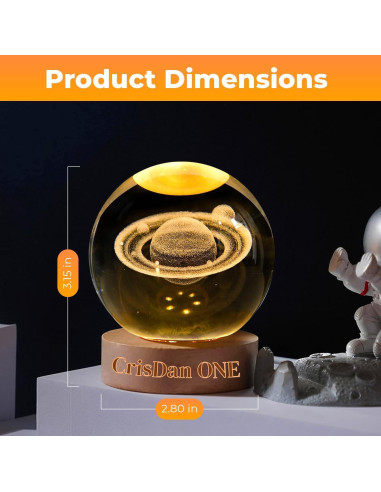 Lámpara Saturno CRISDAN Luz Nocturna Esfera de Cristal