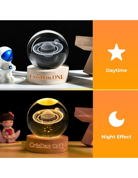 Lámpara Saturno CRISDAN Luz Nocturna Esfera de Cristal