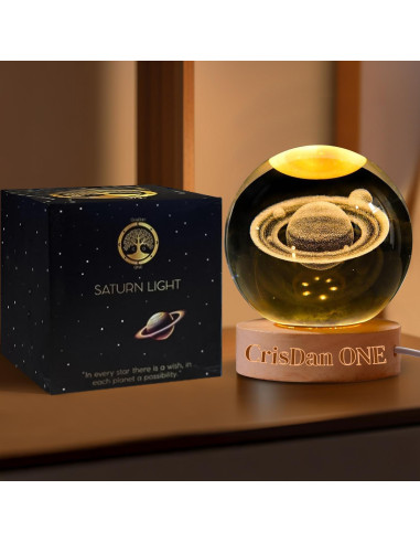 Lámpara Saturno CRISDAN Luz Nocturna Esfera de Cristal