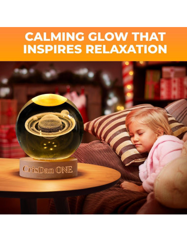 Lámpara Saturno CRISDAN Luz Nocturna Esfera de Cristal