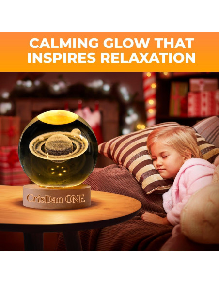 Lámpara Saturno CRISDAN Luz Nocturna Esfera de Cristal