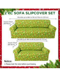 Juego de Fundas de Sofá Peryiter 2 Piezas Navidad Verde y Rojo 2