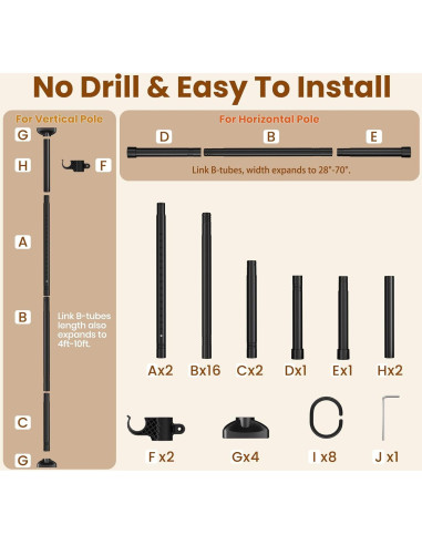 Varilla Divisoria Ajustable Bonpally 4-10 pies Sin Perforación