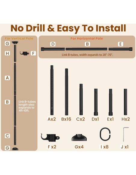 Varilla Divisoria Ajustable Bonpally 4-10 pies Sin Perforación