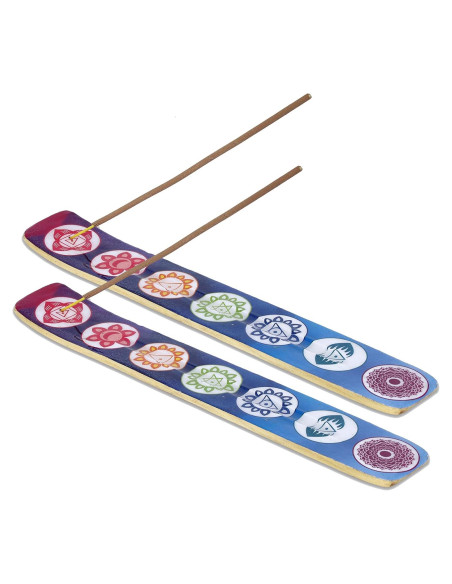 Soporte de Incienso de Madera Yajna 25.4 cm Siete Chakras - Paquete de 2