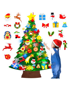 Árbol de Navidad de Fieltro Camlinbo 1.1m DIY con Luces y 34 Adornos