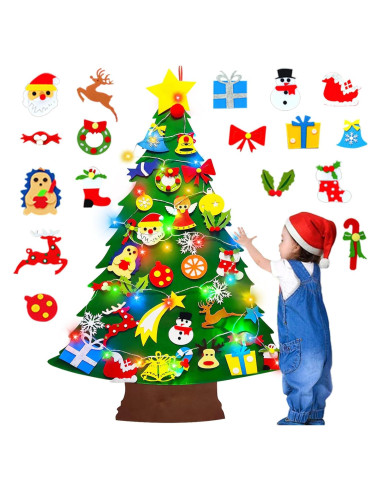 Árbol de Navidad de Fieltro Camlinbo 1.1m DIY con Luces y 34 Adornos