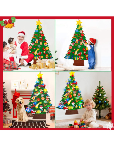 Árbol de Navidad de Fieltro Camlinbo 1.1m DIY con Luces y 34 Adornos