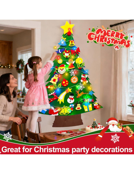 Árbol de Navidad de Fieltro Camlinbo 1.1m DIY con Luces y 34 Adornos