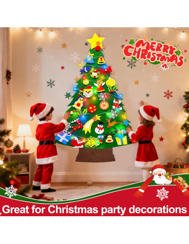 Árbol de Navidad de Fieltro Camlinbo 1.1m DIY con Luces y 34 Adornos