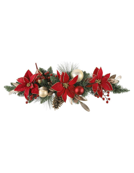 Adorno Navideño Poinsettia SHACOS 76cm Verde Rojo Artificial