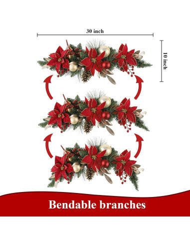 Adorno Navideño Poinsettia SHACOS 76cm Verde Rojo Artificial