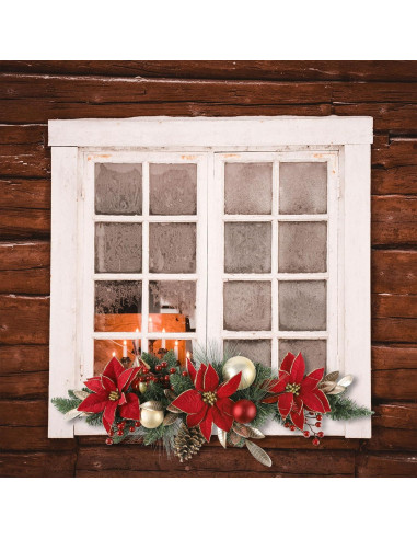 Adorno Navideño Poinsettia SHACOS 76cm Verde Rojo Artificial