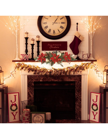 Adorno Navideño Poinsettia SHACOS 76cm Verde Rojo Artificial