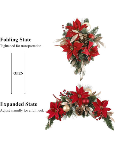 Adorno Navideño Poinsettia SHACOS 76cm Verde Rojo Artificial