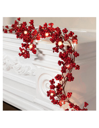 Guirnalda de Baya Roja Iluminada Syhood 1.83m Navidad